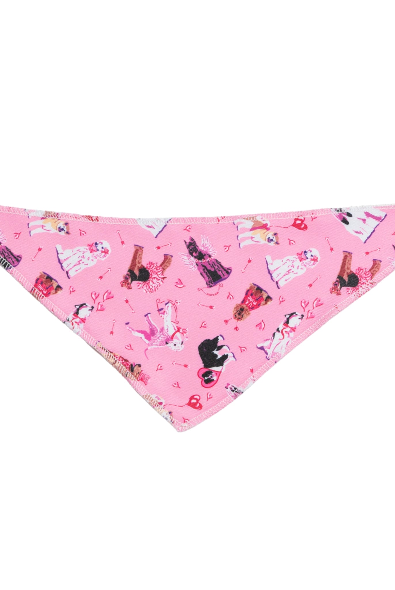 Pink bandana with cat-themed design on a white background
