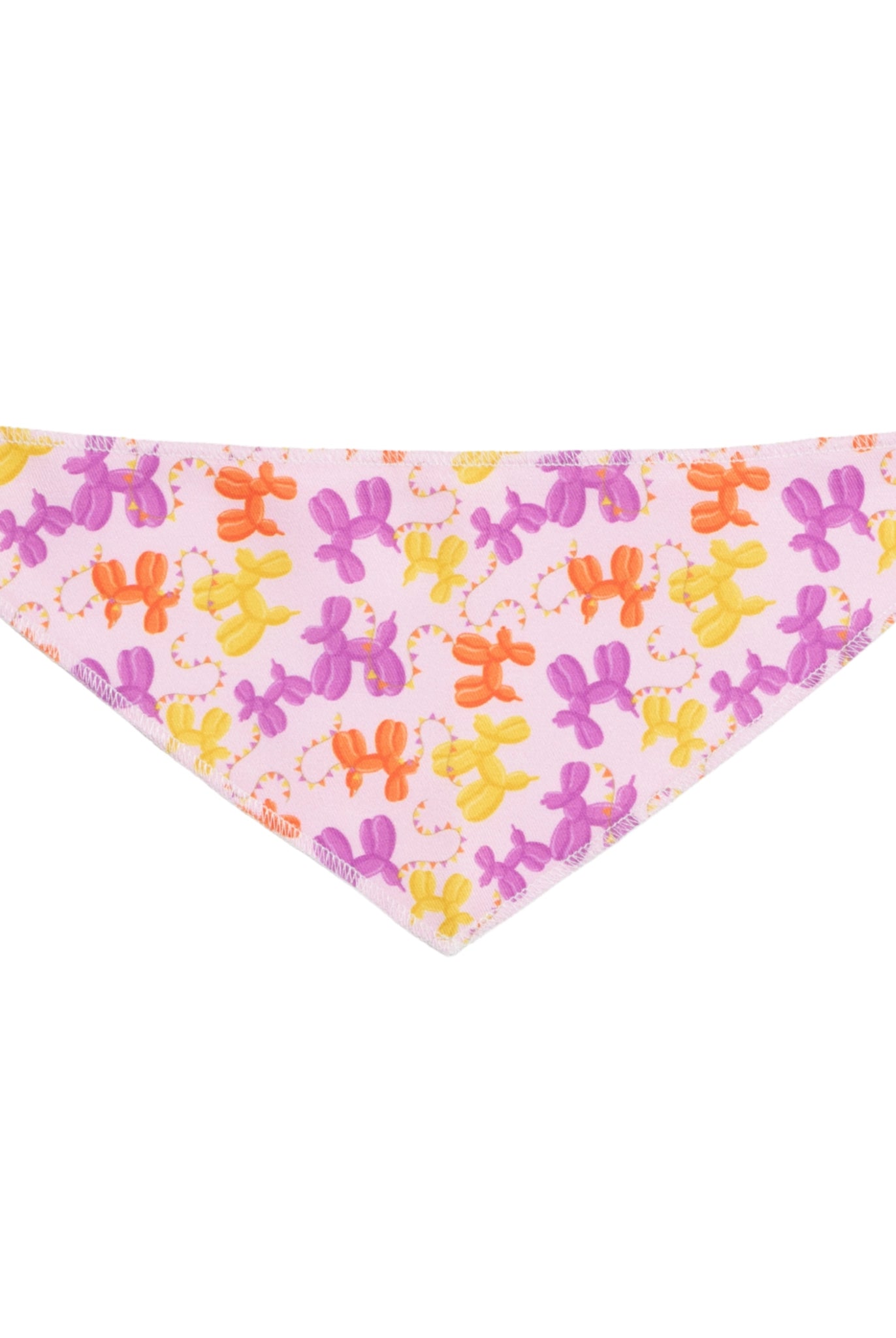 Colorful dog bandana with balloon dog pattern on a white background