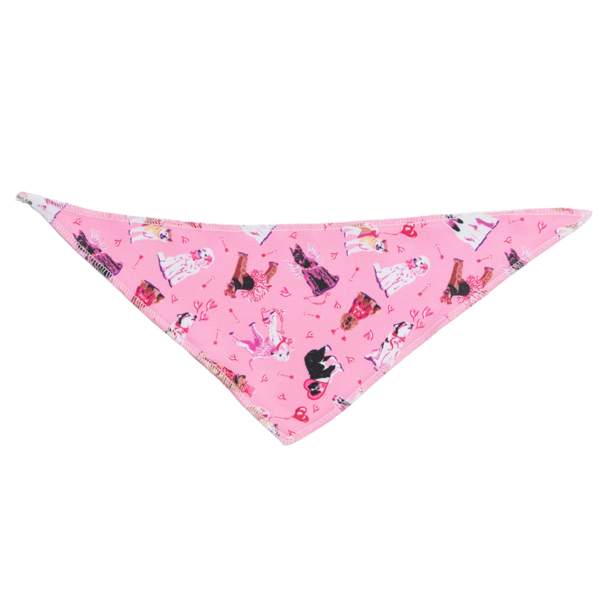 Pink bandana with cat-themed design on a white background