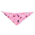Pink bandana with cat-themed design on a white background