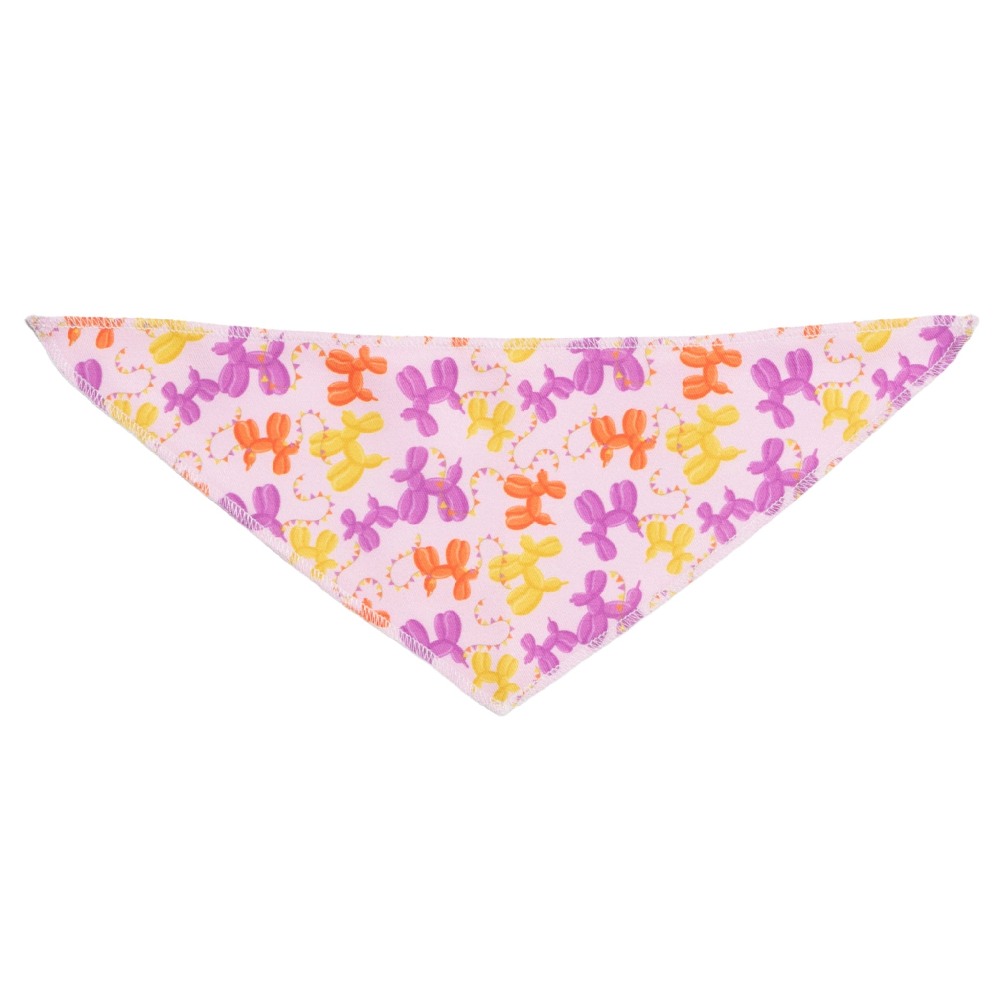 Colorful dog bandana with balloon dog pattern on a white background