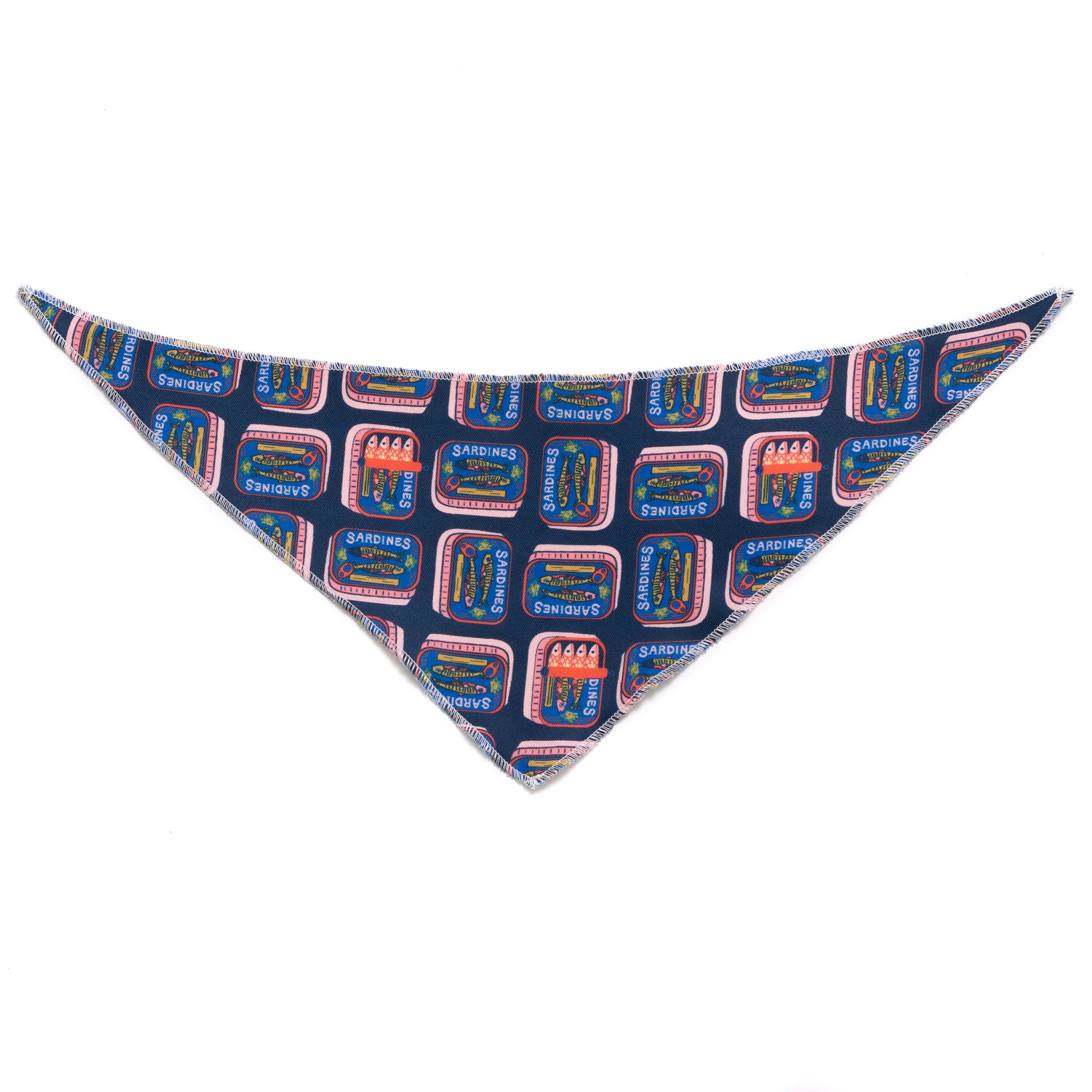 Navy blue bandana with colorful pattern on a white background